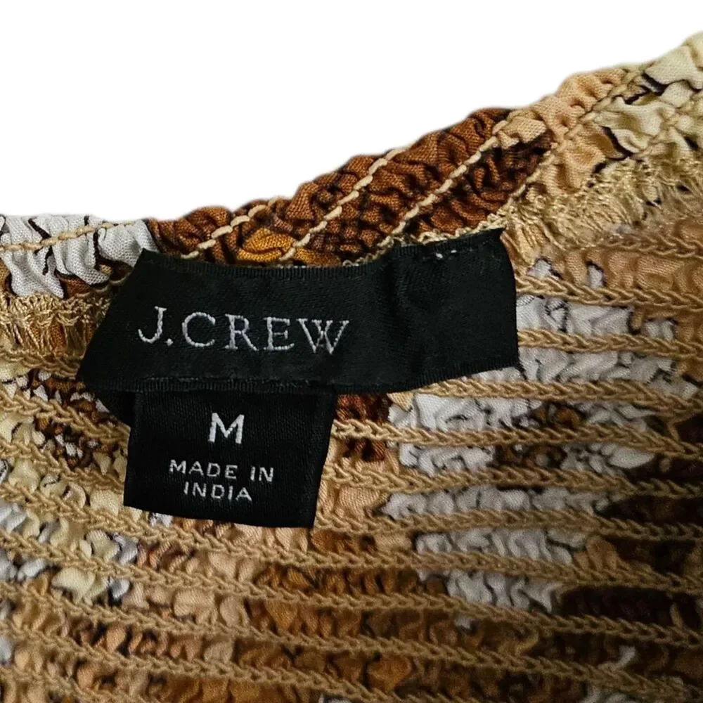J. Crew Blouse Medium Brown Puff Short Sleeve Cotton Crop Top Zinnia Floral Boho